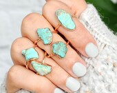 Raw Turquoise Ring for Women, Copper Ring, Boho Jewelry, Big Large Uncut Stone Ring, Statement Ring