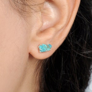 Raw Turquoise Earrings, Sterling Silver Cartilage Earrings, Uncut Gemstone Stud Earrings, Tiny Small Dainty Pair of Earrings image 6