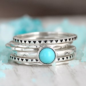 Stacking Ring Set, Turquoise Ring, Sterling Silver Rings for Women ...