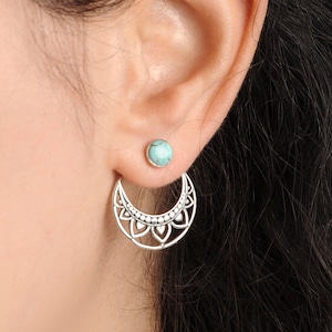 Turquoise Earrings, Ear Jacket Stud, Sterling Silver Front Back Earrings, Bohemian Boho Pair of Earrings