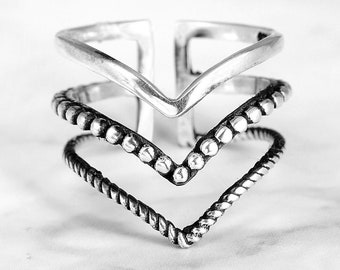 Triple Chevron Ring, Boho Ring, Sterling Silver Ring for Women, Statement Thumb Ring, Bohemian Jewelry