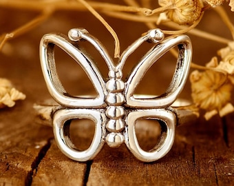 Sterling Silver Butterfly Ring | Boho Butterfly Jewelry, Unique Statement Ring for Women, Nature-Inspired Design
