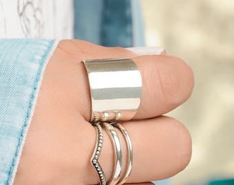 Wide Band Simple 925 Sterling Silver Ring for Women, Tube Ring, Cuff Ring, Chunky Boho Ring, Statement Ring, Cigar Long, bague femme argent