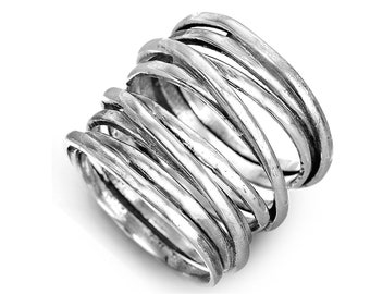 Bague enveloppante tendance, bague en argent sterling pour femme, anneau enroulé de fil de fer, bague large et large simple et longue, bijoux bohème