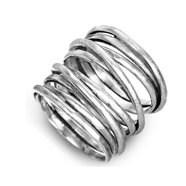 Statement Wickelring, Sterling Silber Ring für Frauen, Draht Gewickelt Ringband, Schlichte Breite Ring