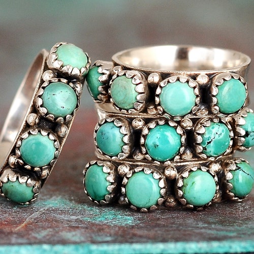 Boho Turquoise Ring Sterling Silver Ring for Women Blue Etsy