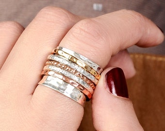 Unique Spinner Ring for Women. Wide Band Made of Sterling Silver with Copper & Brass Spinning Bands. Fidget, Meditation Reduce Stress