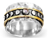 Moon Phase Ring, Moonstone Ring, Spinner Ring, Sterling Silver Ring for Women, Crescent Moon Ring, Meditation Fidget Ring, Celestial Jewelry