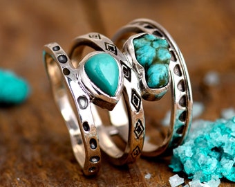 Two Stone Turquoise Ring, Sterling Silver Ring for Women, Raw Stone Ring, Statement Gemstone Ring, Western Boho Jewelry