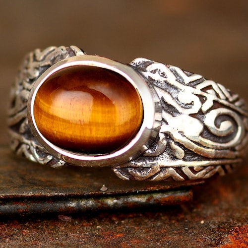 Tiger Eye Men's Ring 925 Sterling Silver Ring Etsy