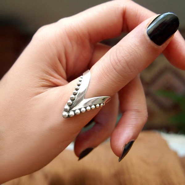 Chevron Thumb  for Women, Sterling Silver Adjustable Ring, Large Long Full Finger Ring, Statement Boho Bohemian Jewelry