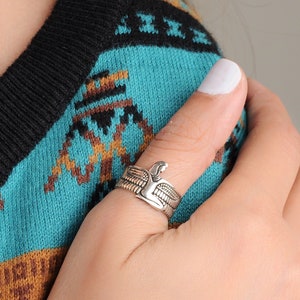 Egyptian Ring Isis Goddess Kneeling with Spread Wings, Sterling Silver Ring for Women, Egyptian Jewelry, Adjustable image 1