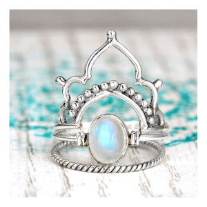 Stackable Stacking Rings, Moonstone Ring, Sterling Silver Ring for Women, Boho Rings Set, Birthstone Ring, Bohemian Jewelry