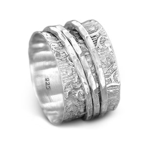 Spinner Ring, Worry Ring, Sterling Silver Ring for Women, Boho Chunky Ring, Wide band Fidget Ring, Ethnic Handmade Meditation Ring,