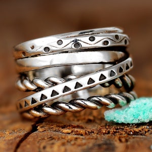 Boho Statement Ring, Sterling Silver Ring for Women, Wrap Ring, Long Big Large Full Finger Ring, Engraved Ring