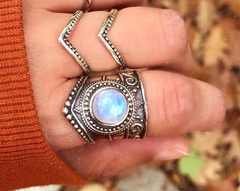 Statement Ring with Stone,Birthstone Gemstone Ring Boho Moonstone Ring Bohemian Wanderlust Jewelry Gift Sterling Silver Ring for Women
