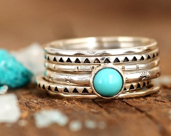 Stacking Ring Set, Turquoise Ring, Sterling Silver Rings for Women, Stone Ring, Stackable Rings, Gemstone Ring, Boho Western Jewelry