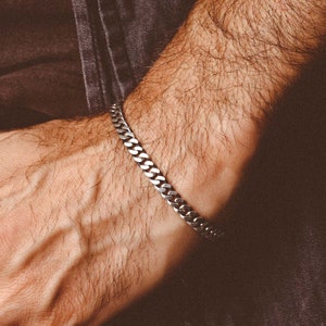 Sterling Silver Bracelet Men, Cuban Chain Bracelet, Men's Bracelet, Curb Link Chain Bracelet, Minimalist Simple everyday