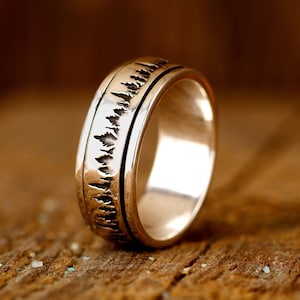 Forest ring, spinner fidget ring mannen vrouwen, sterlingzilveren ring, natuur bomen ring, meditatie zorgenring ring
