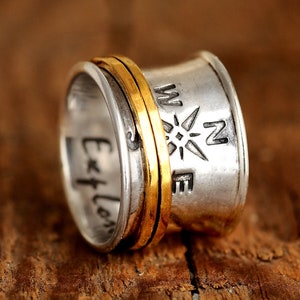 Buitenlander gebroken Echt niet Compass Ring Spinner Ring Fidget Ring Sterling Silver Ring - Etsy