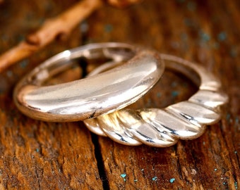 2 Croissant-Ringe-Set, Stapelring aus Sterlingsilber für Frauen, stapelbare Kuppelringe, minimalistischer Statement-Ring, schlichter klobiger Ring