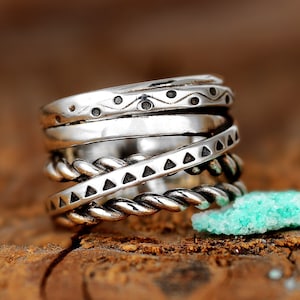 Boho Statement Ring, Sterling Silver Ring for Women, Wrap Ring, Long Big Large Full Finger Ring, Engraved Ring