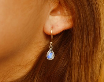 Moonstone Earrings, Teardrop Earrings, Dangle Earrings, Sterling Silver Blue Gemstone Earrings