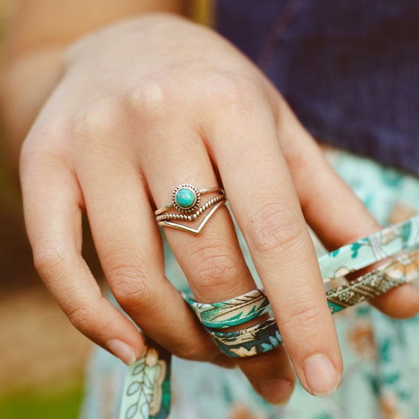 Chevron Turquoise Ring, Thumb Ring, Boho Sterling Silver Ring for Women, Natural Blue Gemstone, Bohemian Jewelry