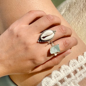 Cowrie Shell Ring, Ocean Ring, Sterling Silver Ring for Women, Bohemian Boho Gipsy Hippie Jewelry, Sea Shell Beach Jewelry