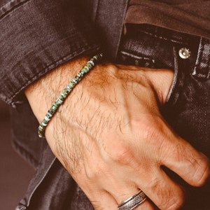 Turquoise Bracelet Men, Beaded Bracelet, Natural Gemstone Bracelet, Surfer Boho Handmade