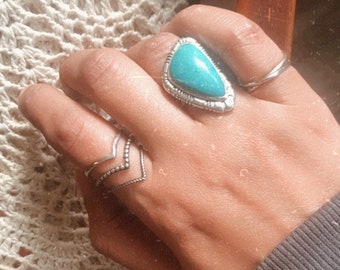 Large Turquoise Ring for Women, Sterling Silver Ring, Boho Western Jewelry, Natural Big Stone Ring, Statement Ring