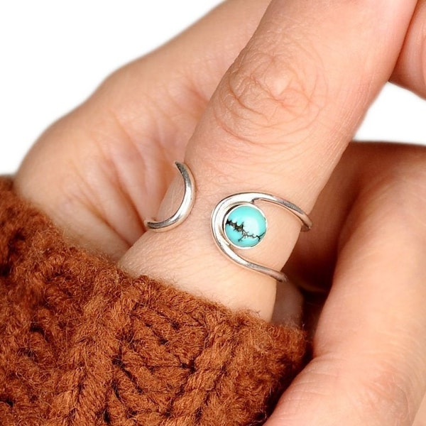 Turquoise Simple Ring, adjustable ring, Sterling Silver Ring for Women, Midi Ring, Thumb Ring, Boho Wrap Ring, Gemstone Stone Ring