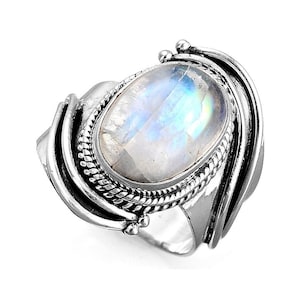 Boho Moonstone Ring for Women, Sterling Silver Ring With Stone, Big ...