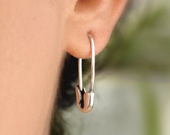 Safety Pin Earrings, Sterling Silver Drop Earrings, Trend Punk Goth Edgy Earrings, Cartilage Earrings, Pair of Earrings