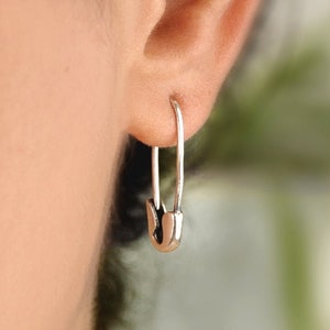 Safety Pin Earrings, Sterling Silver Drop Earrings, Trend Punk Goth Edgy Earrings, Cartilage Earrings, Pair of Earrings