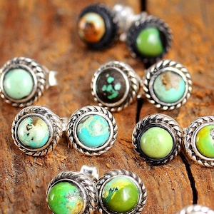 Turquoise Earrings, Sterling Silver Cartilage Stud Earrings, Small Tiny Dainty Pair of Earrings