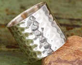 Cuff Ring - Sterling silver Ring for Women, Wide Band Hammered Statement Ring, Boho Simple Jewelry, Tube Long Ring
