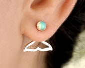 Mermaid Opal Earrings Ear Jacket Sterling Silver Front Back Dolphin Whale Fin