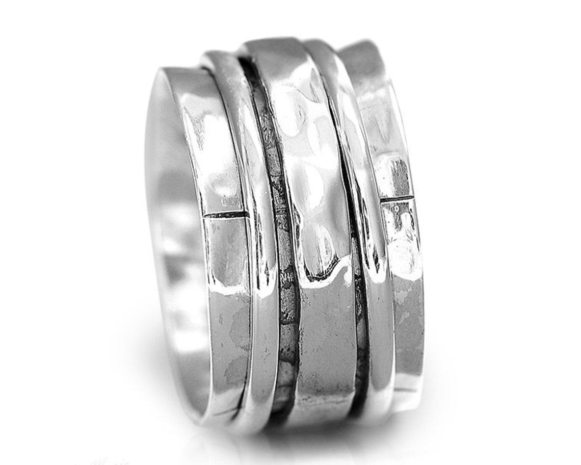 Wide Band Spinner Ring Fidget Ring 925 Sterling Silver Rings - Etsy