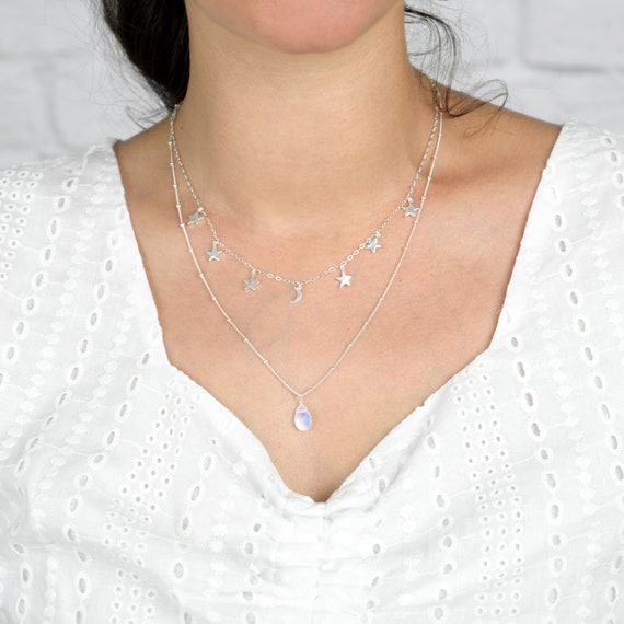 Layered moon necklace sale silver