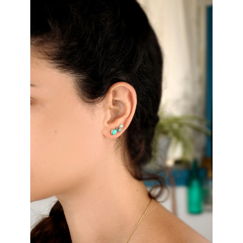 Turquoise Earrings Ear Climber Crawler Sterling Silver Boho Gemstone Teardrop, Pair of Earrings image 7
