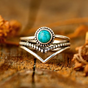 Chevron Turquoise Ring, Thumb Ring, Boho Sterling Silver Ring for Women, Natural Blue Gemstone, Bohemian Jewelry image 7