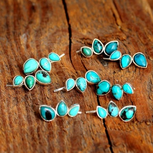 Turquoise Earrings Ear Climber Crawler Sterling Silver Boho Gemstone Teardrop, Pair of Earrings image 10