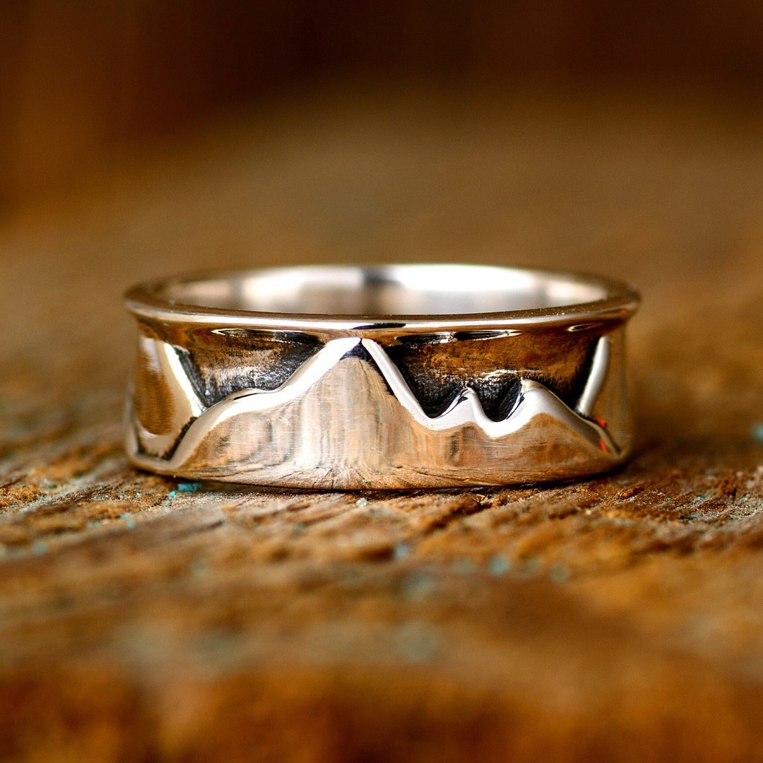 Mountain Ring for Men, Sterling Silver Mens Ring, Oxidize Black Ring