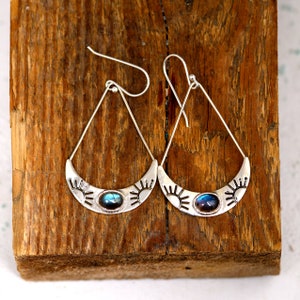 Sun Labradorite Earrings, Large Boho Sterling Silver Earrings, Celestial Jewelry, Statement Earrings, Stone Gemstone Dangle image 9