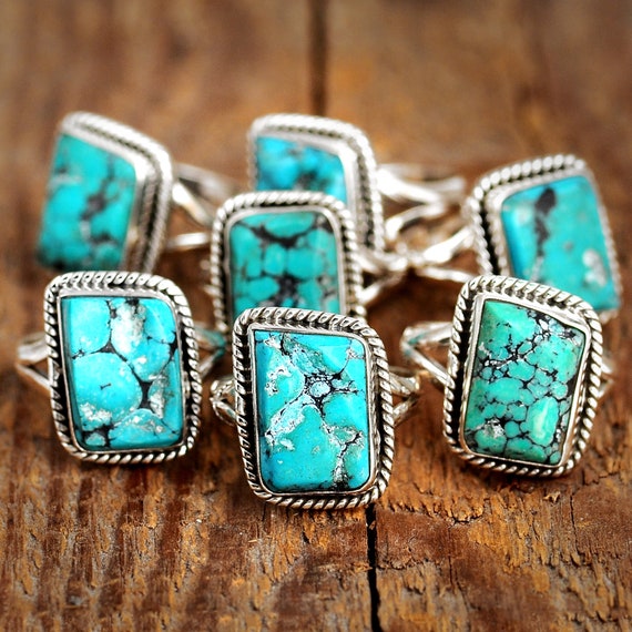 Raw Turquoise Ring Sterling Silver Rings for Women Natural Uncut Gemstone Crystal Raw Stone Ring Chunky Turquoise Ring Etsy