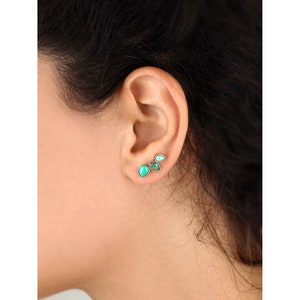 Turquoise Earrings Ear Climber Crawler Sterling Silver Boho Gemstone Teardrop, Pair of Earrings image 8