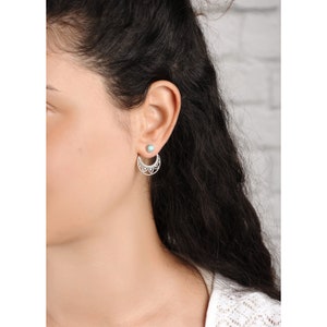 Turquoise Earrings, Ear Jacket Stud, Sterling Silver Front Back Earrings, Bohemian Boho Pair of Earrings image 3
