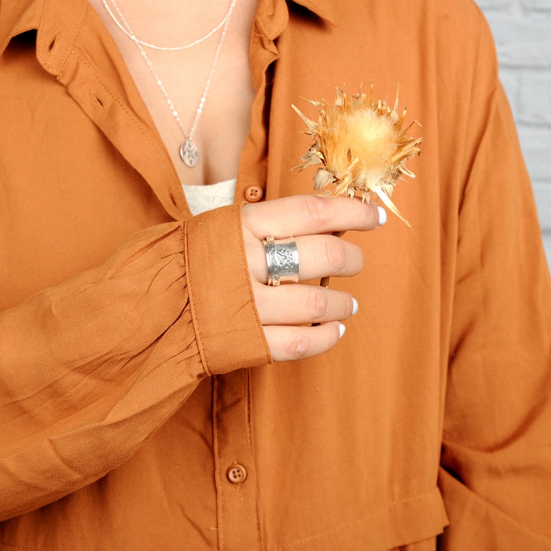 Dandelion Flower Spinner Ring for Women, Sterling Silver Fidget Ring Band, Nature Ring, image 8