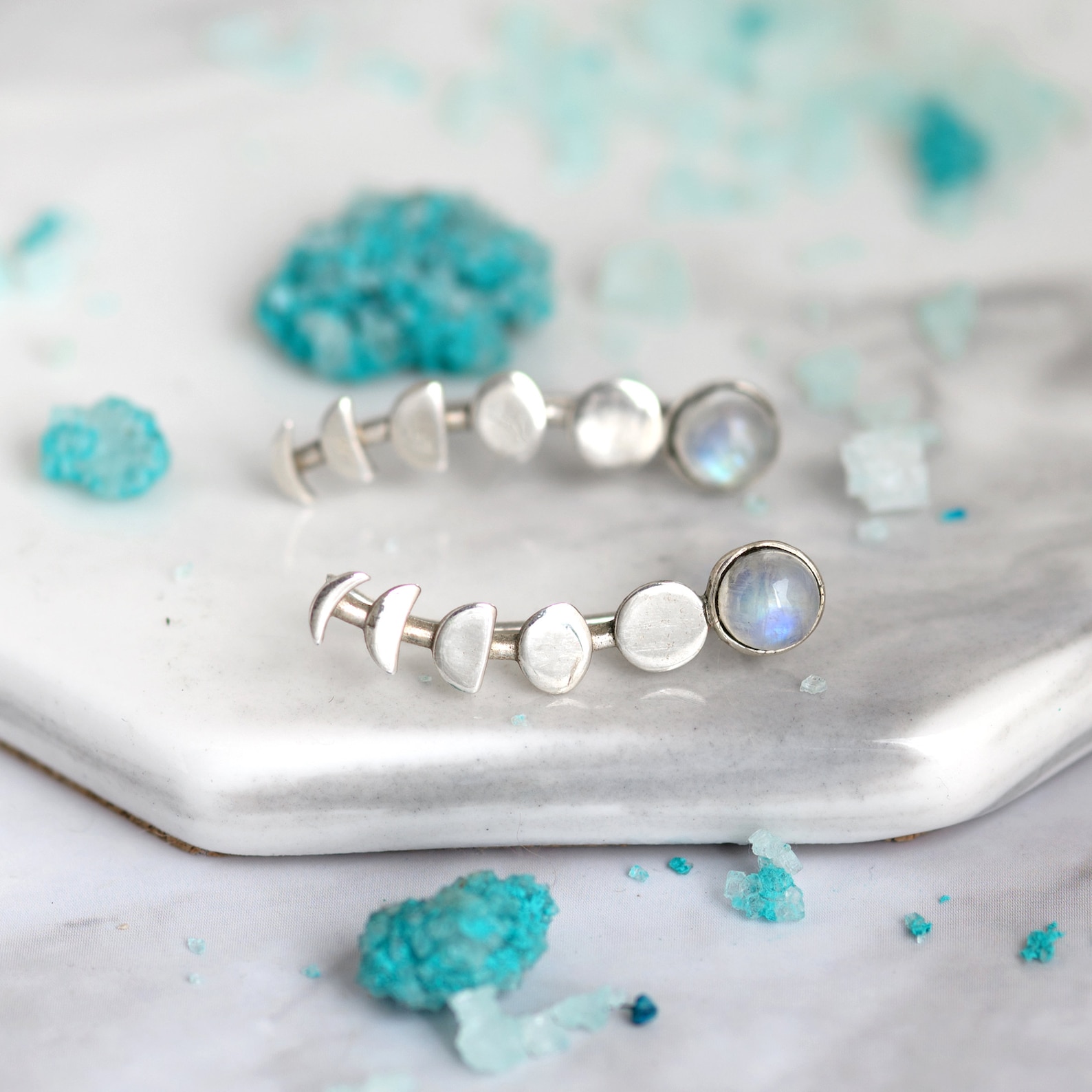 Sterling Silver Gemstone Vine Climber Ear Cuff Earrings For Women - Trendy Crawler Cuff Earrings